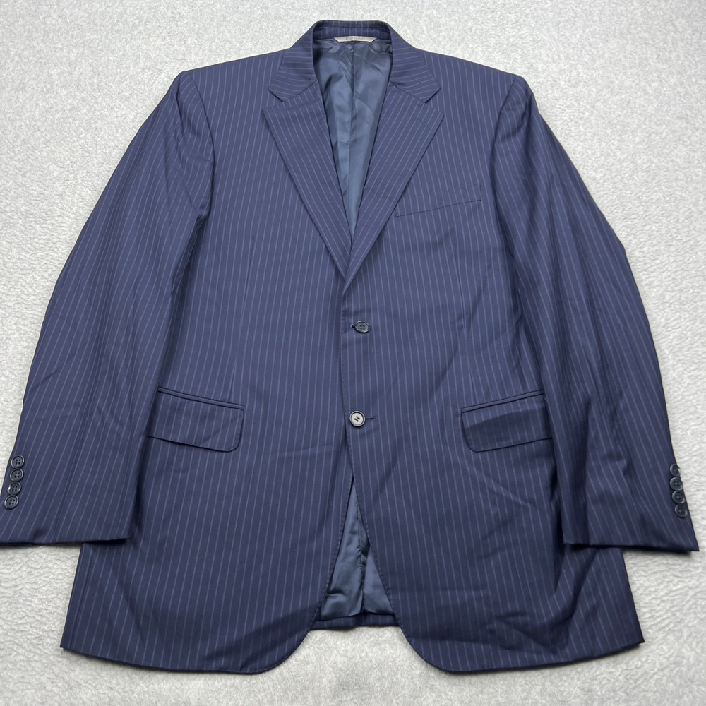 Canali Suit Jacket Mens IT 44L Blue Pinstripe Wool Water Resistant Blazer Italy